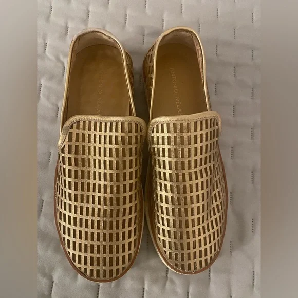 Antonio Melani Metallic Gold Women's Slip-On Loafers - Picture 1 of 8